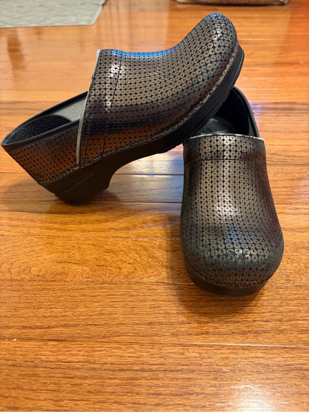 Dansko | Women's Black Sequined Pattern Slip-On Clog size 39